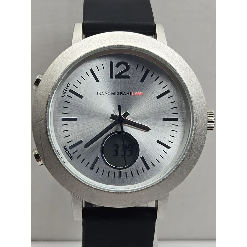 Isaac Mizrahi Live Womens Sport Analog Digital Silver Silicone Watch New Battery